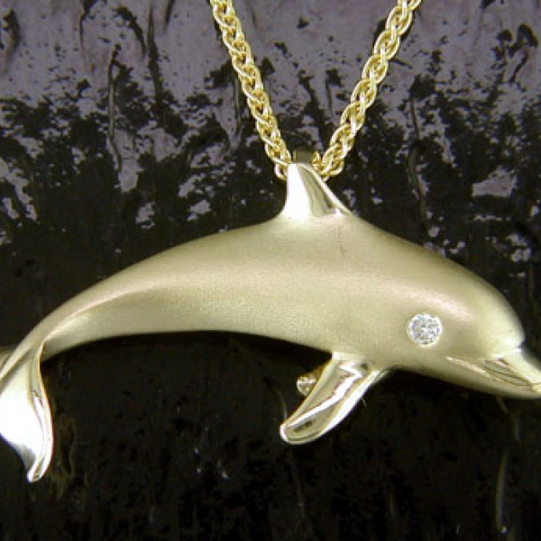3-D Diamond Eye Dolphin Pendant by Steven Douglas